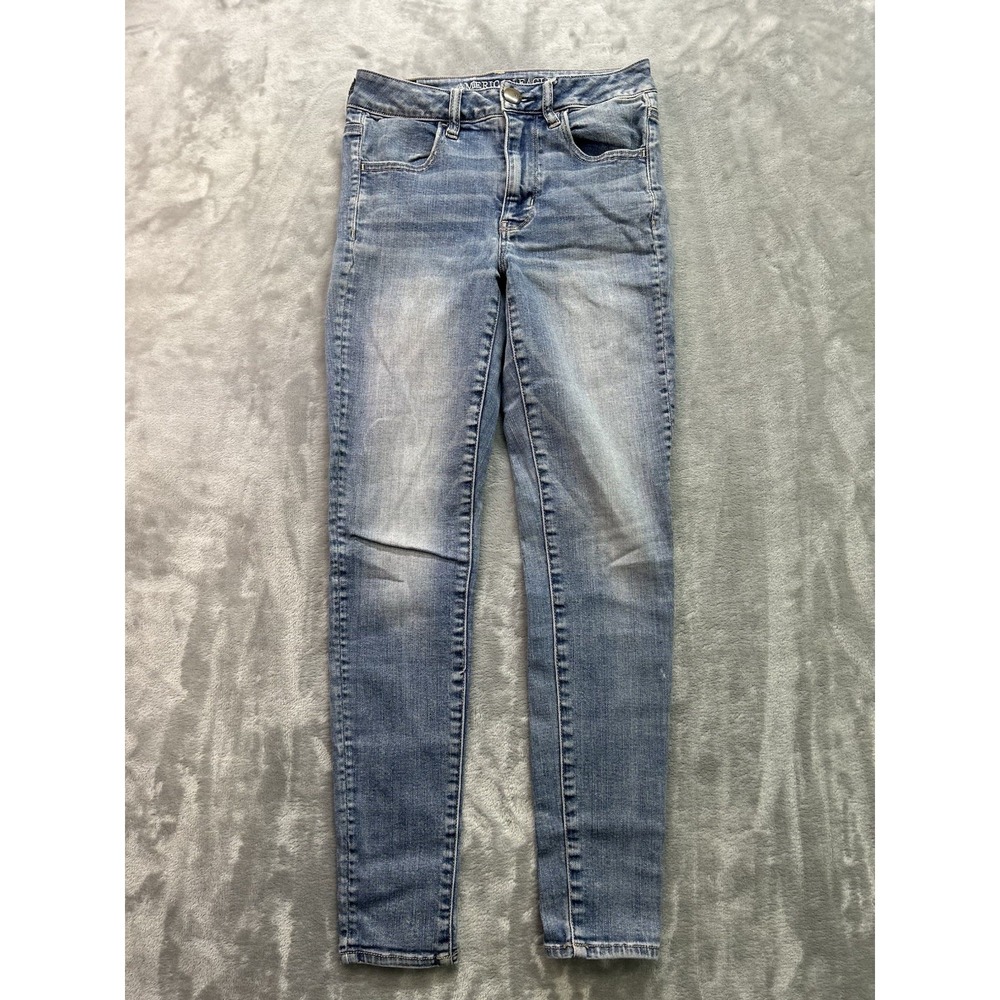American Eagle Jeans Womens Sz 2 Short Blue Jegging Hi Rise Stretch Whiskered